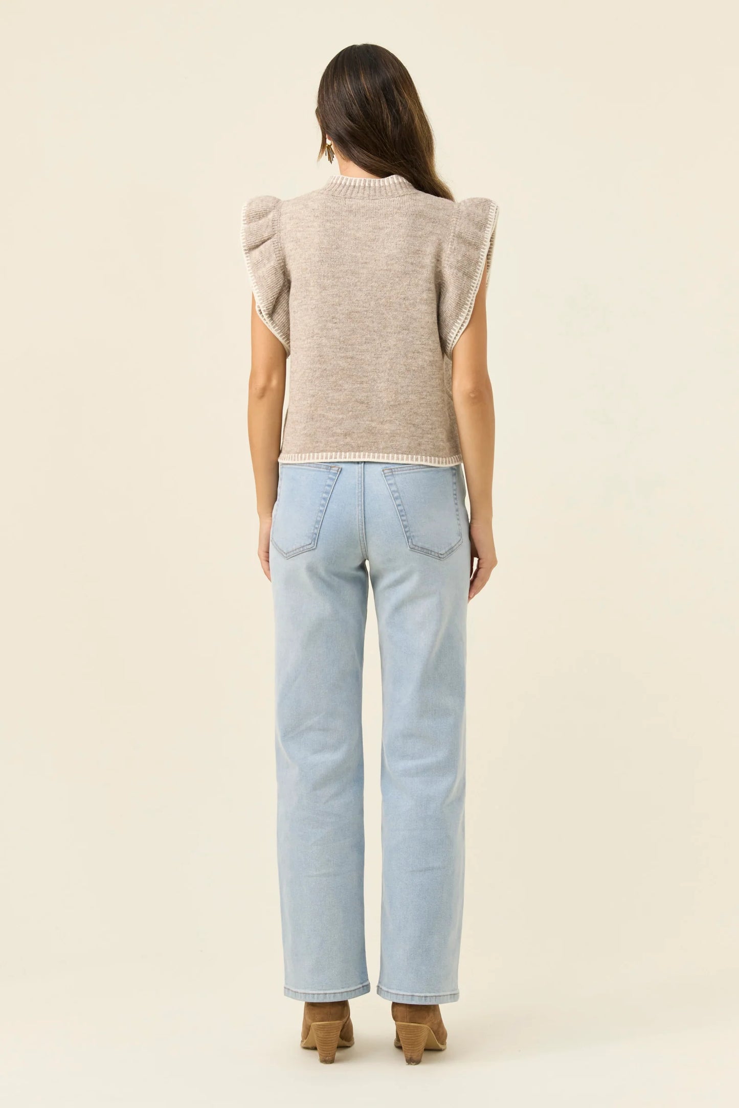ISLE OF MINE - Athena Frill Knit Top - Stone