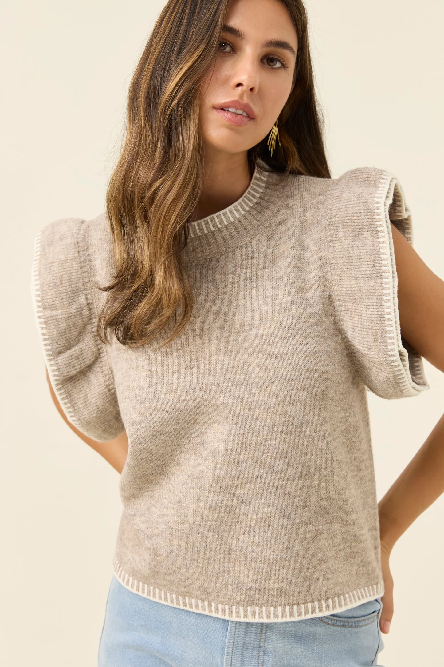 ISLE OF MINE - Athena Frill Knit Top - Stone
