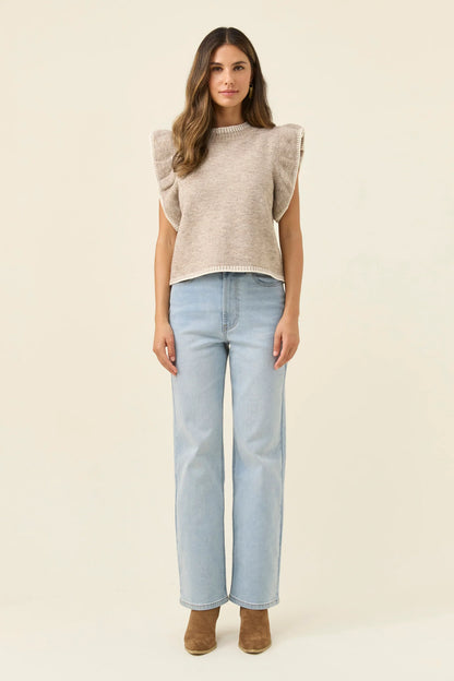 ISLE OF MINE - Athena Frill Knit Top - Stone