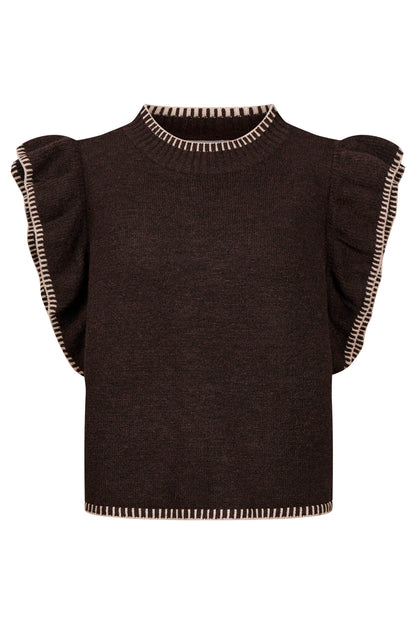 ISLE OF MINE - Athena Frill Knit Top - Chocolate
