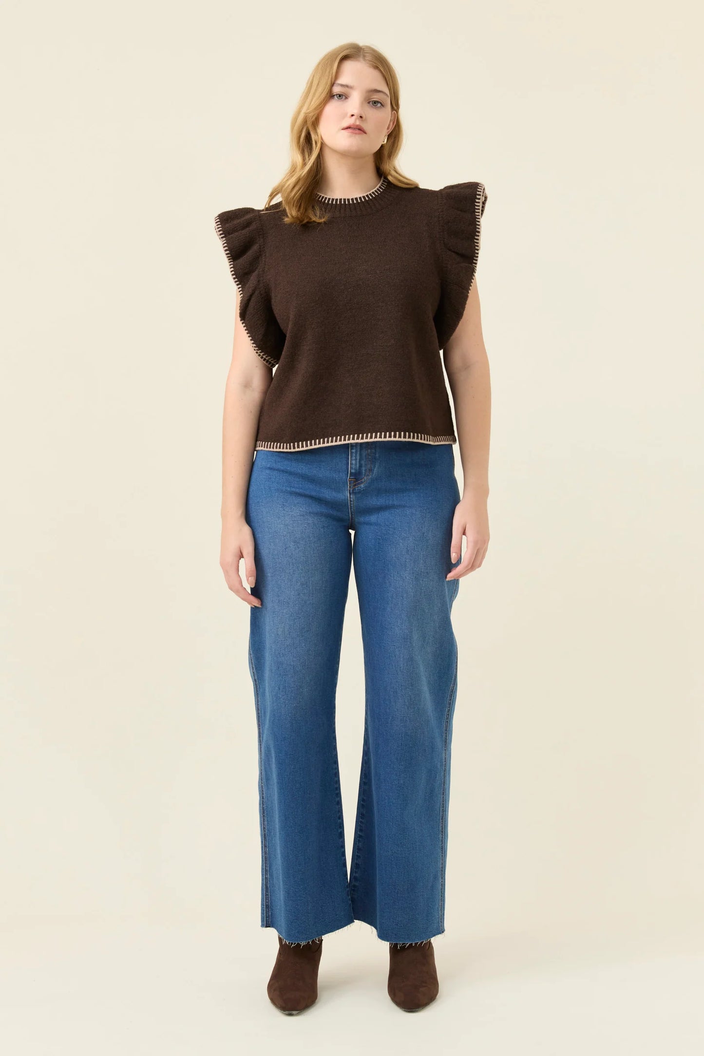 ISLE OF MINE - Athena Frill Knit Top - Chocolate