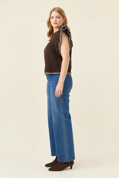 ISLE OF MINE - Athena Frill Knit Top - Chocolate
