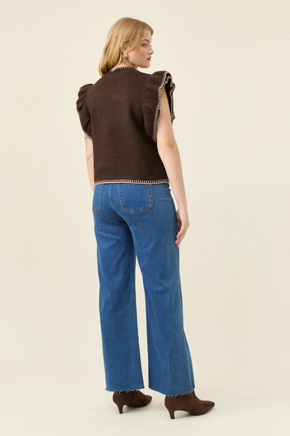 ISLE OF MINE - Athena Frill Knit Top - Chocolate