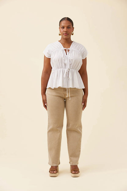 ISLE OF MINE - Rosa Tie Top - White