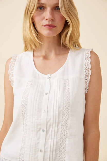 ISLE OF MINE - Frances Button Tank - White