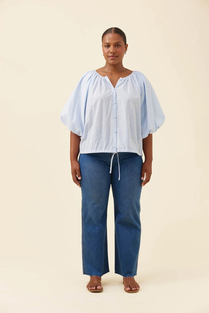 ISLE OF MINE - Lyndell Drawstring Top - Light Blue