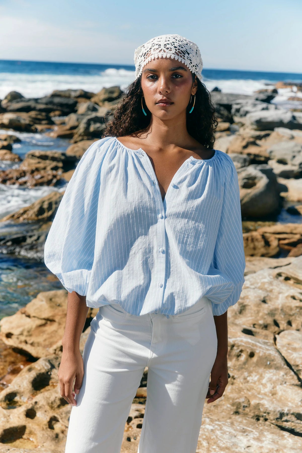 ISLE OF MINE - Lyndell Drawstring Top - Light Blue