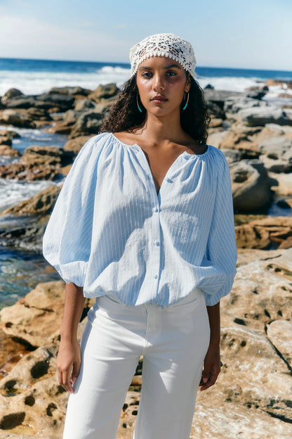 ISLE OF MINE - Lyndell Drawstring Top - Light Blue