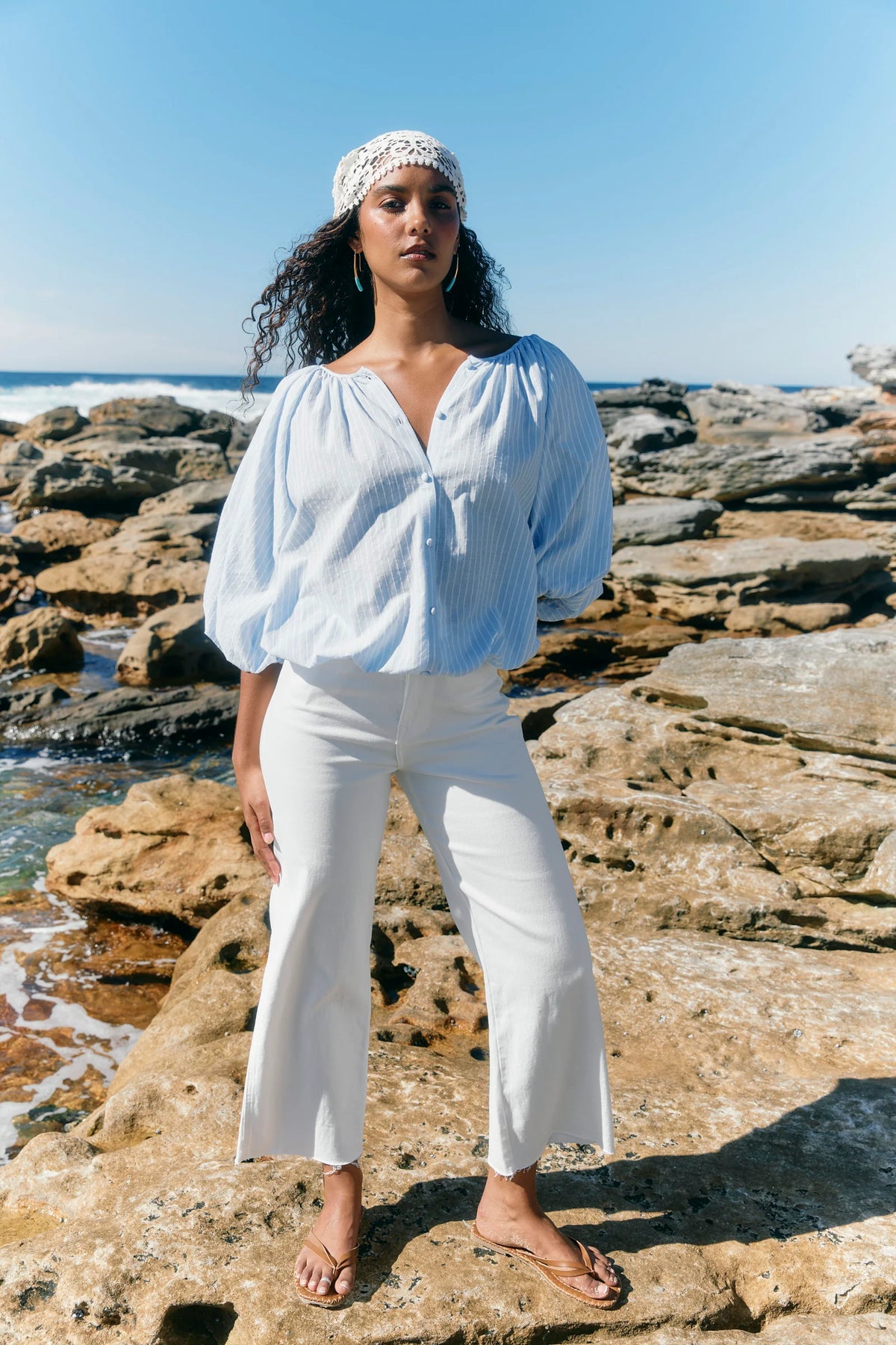 ISLE OF MINE - Lyndell Drawstring Top - Light Blue