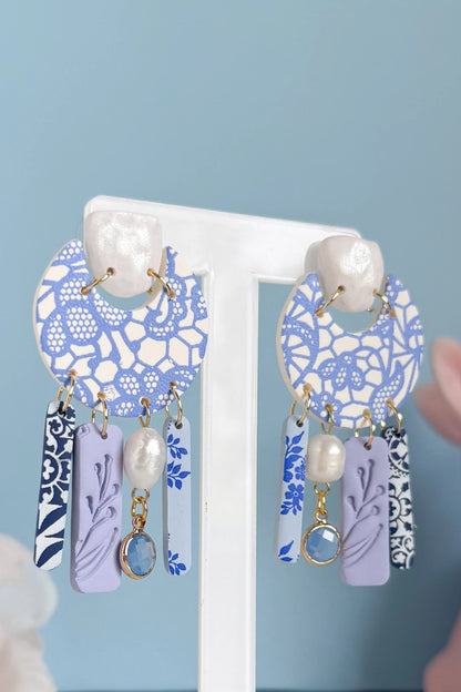 Clay Gossip - Statement Blue Earrings