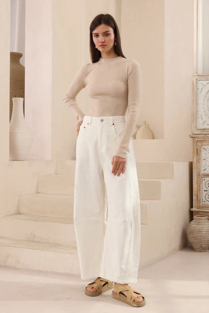 Josie Barrel Leg Corduroy's - White