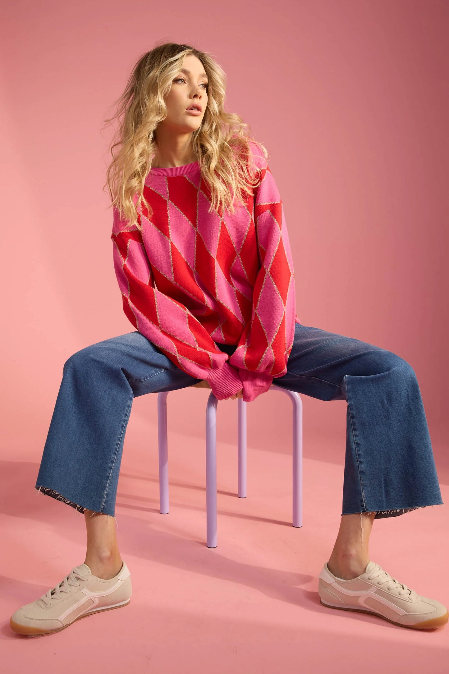 Haven - Casablanca Lurex Jumper - Chilli/Pink