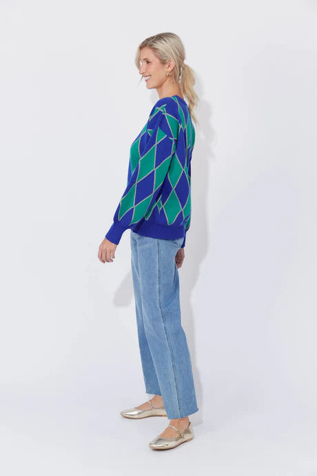 Haven - Casablanca Lurex Jumper - Blue/Oasis