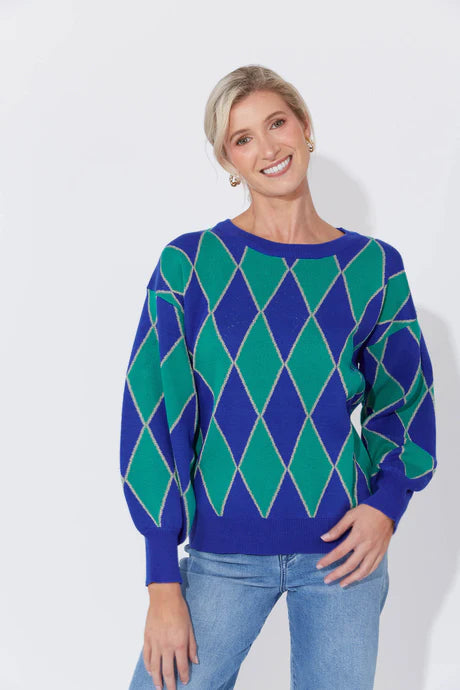 Haven - Casablanca Lurex Jumper - Blue/Oasis