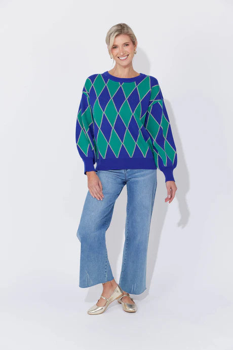 Haven - Casablanca Lurex Jumper - Blue/Oasis