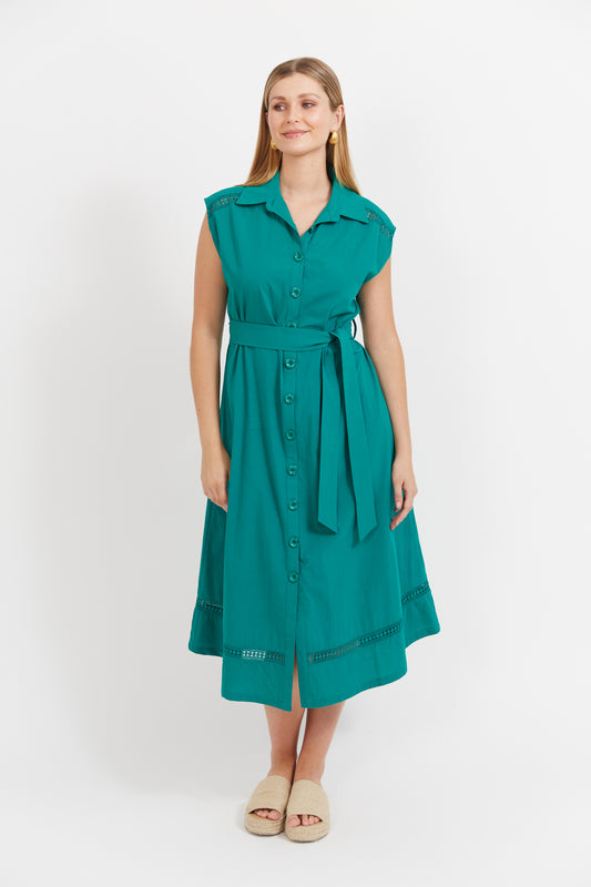 Haven - Santos Sleeveless Shirt Dress - Teal