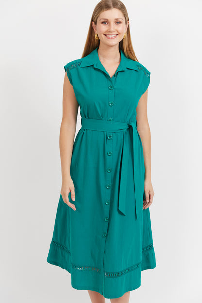 Haven - Santos Sleeveless Shirt Dress - Teal
