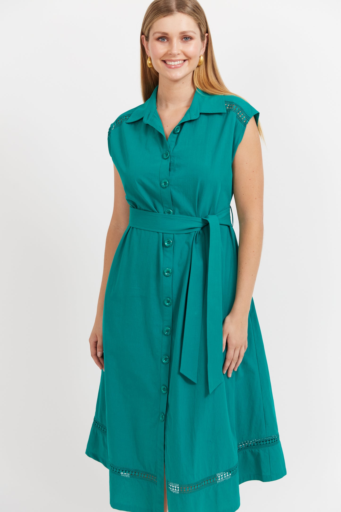 Haven - Santos Sleeveless Shirt Dress - Teal