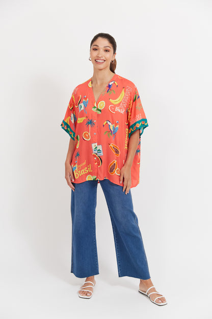 Haven - Cabana Button Top - Brasil Coral