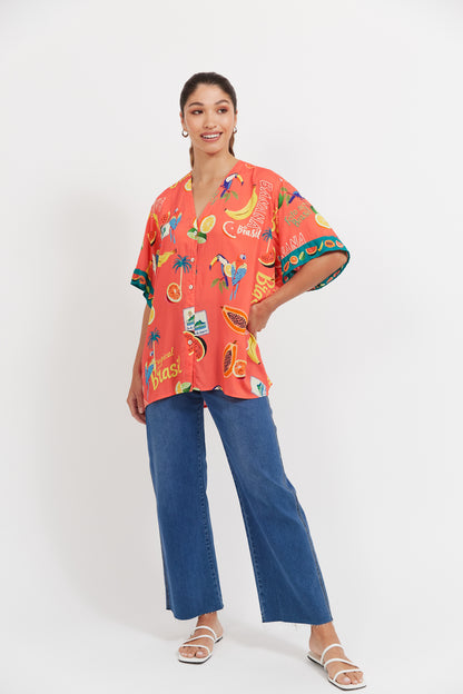 Haven - Cabana Button Top - Brasil Coral