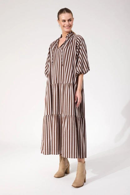 HAVEN - Monterosa Stripe Maxi Dress - Brown