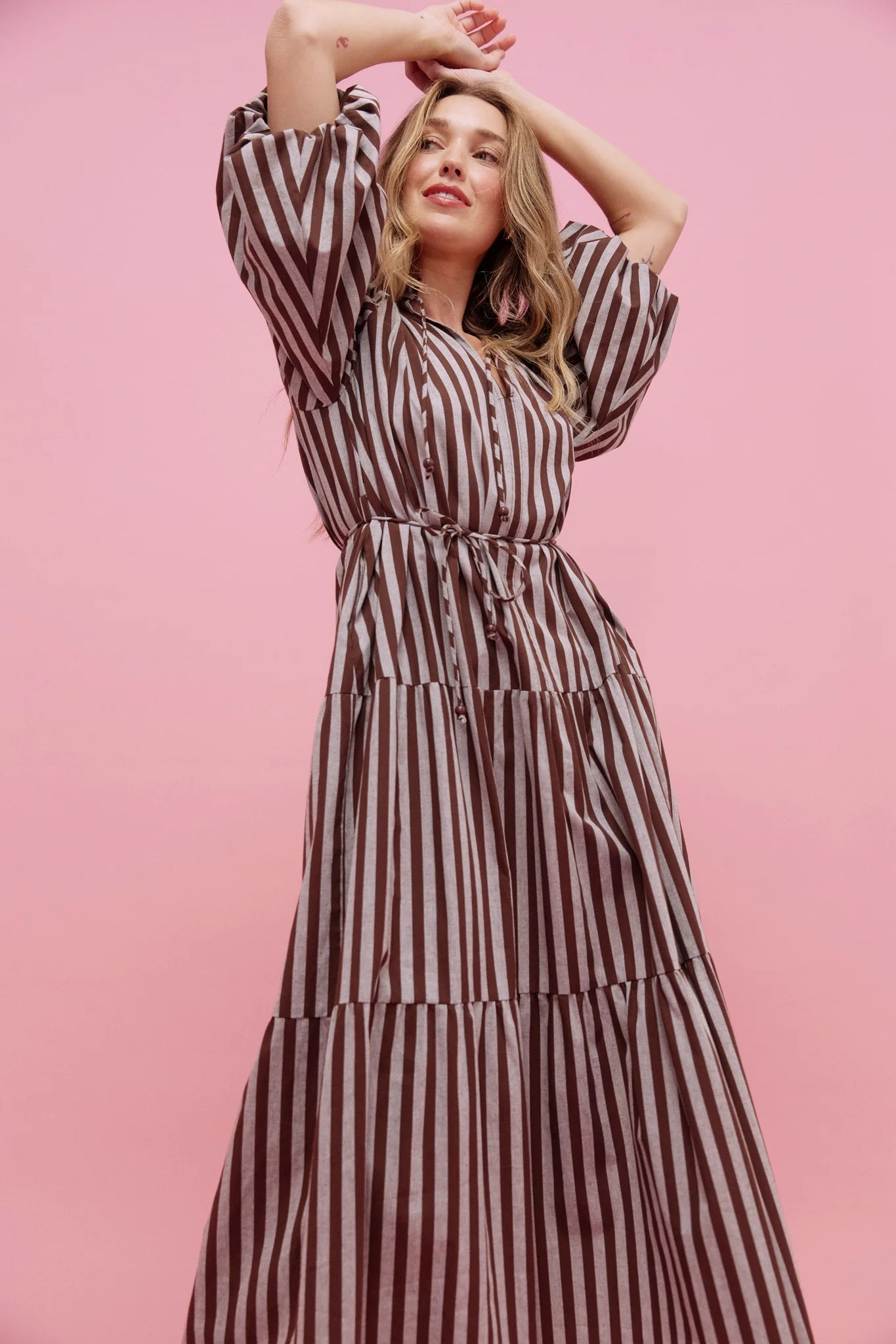 HAVEN - Monterosa Stripe Maxi Dress - Brown