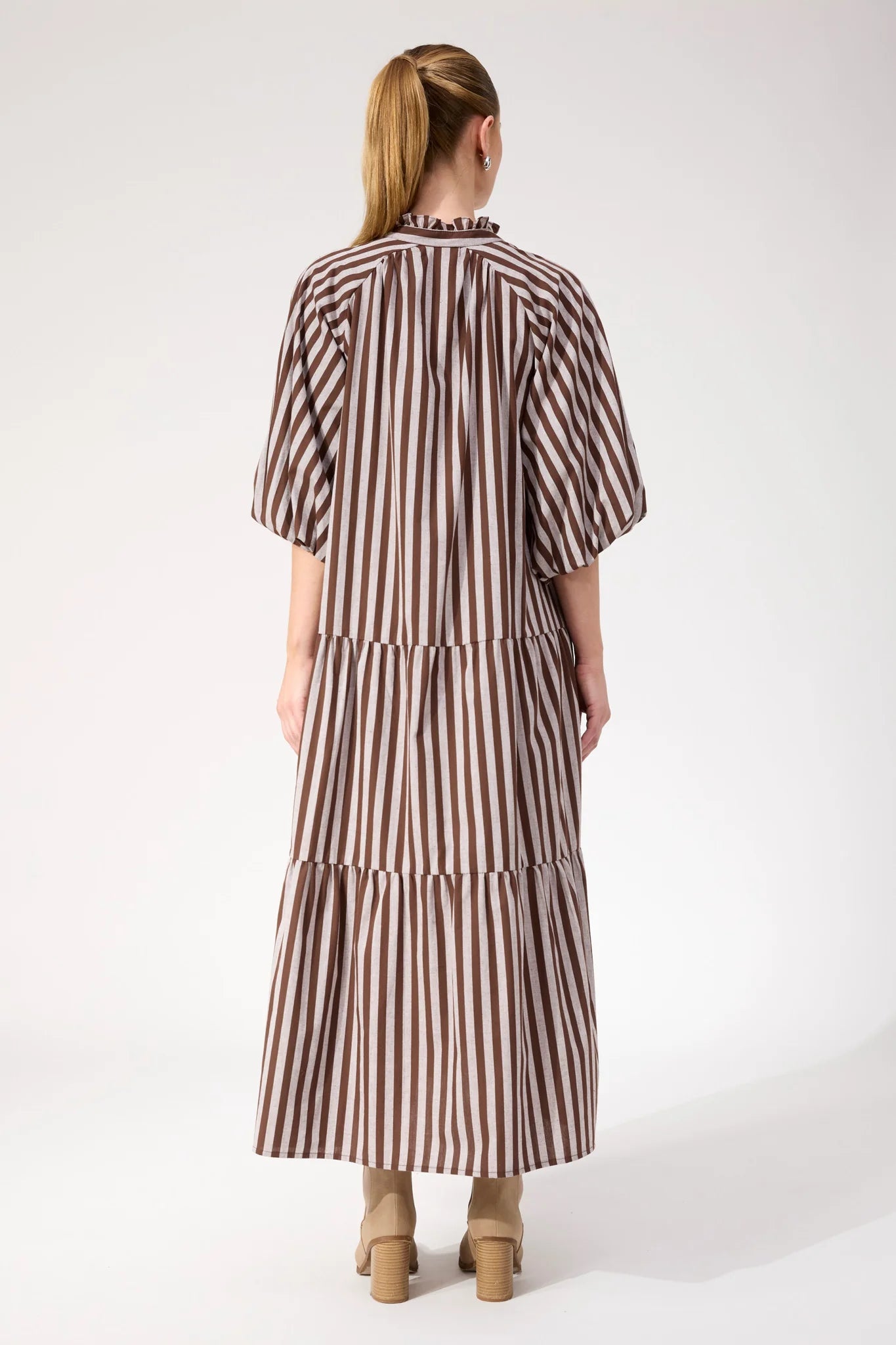 HAVEN - Monterosa Stripe Maxi Dress - Brown