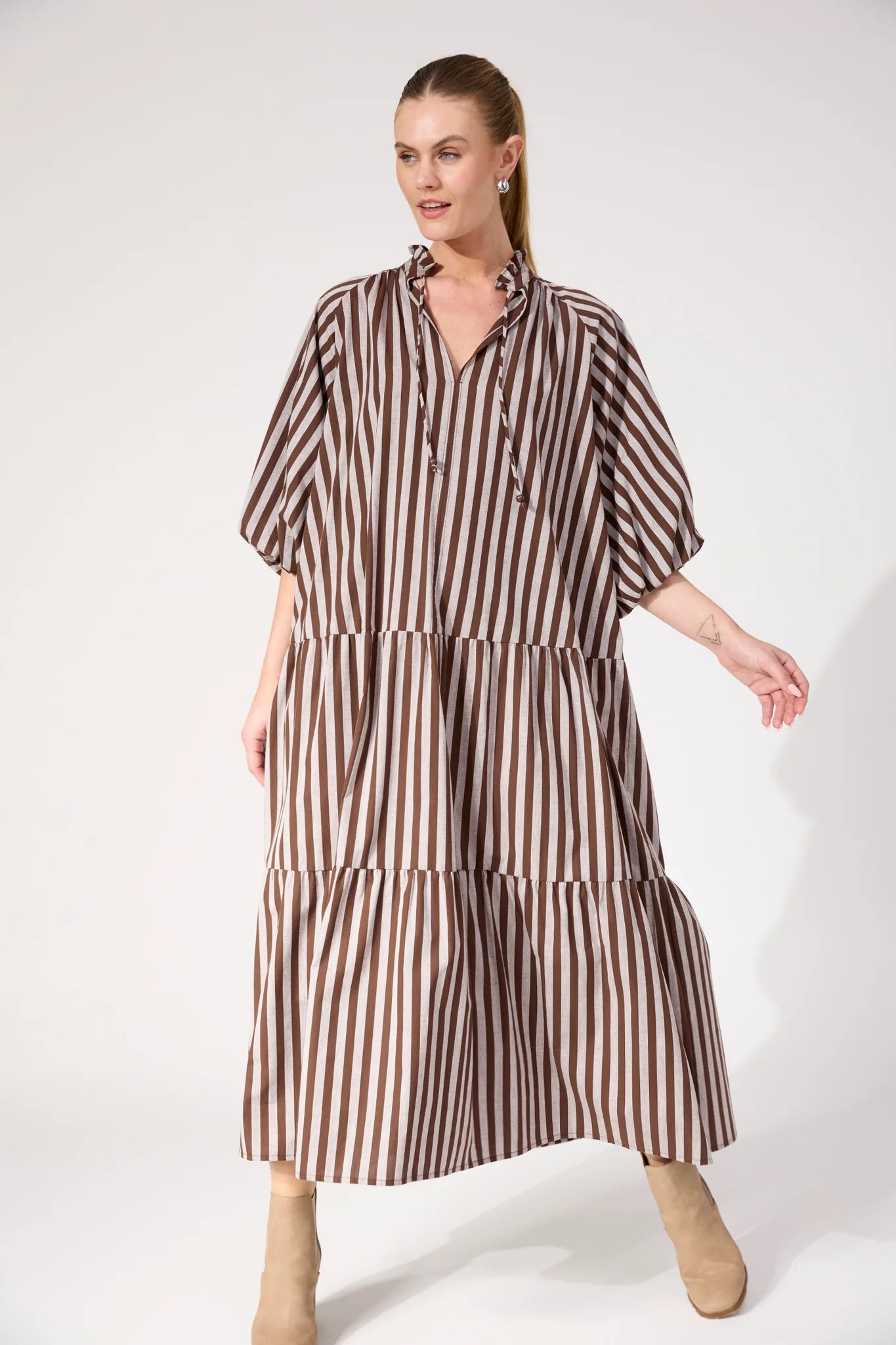 HAVEN - Monterosa Stripe Maxi Dress - Brown
