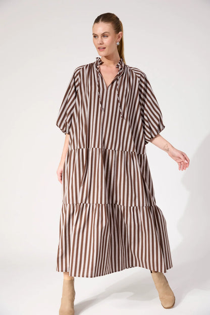 HAVEN - Monterosa Stripe Maxi Dress - Brown