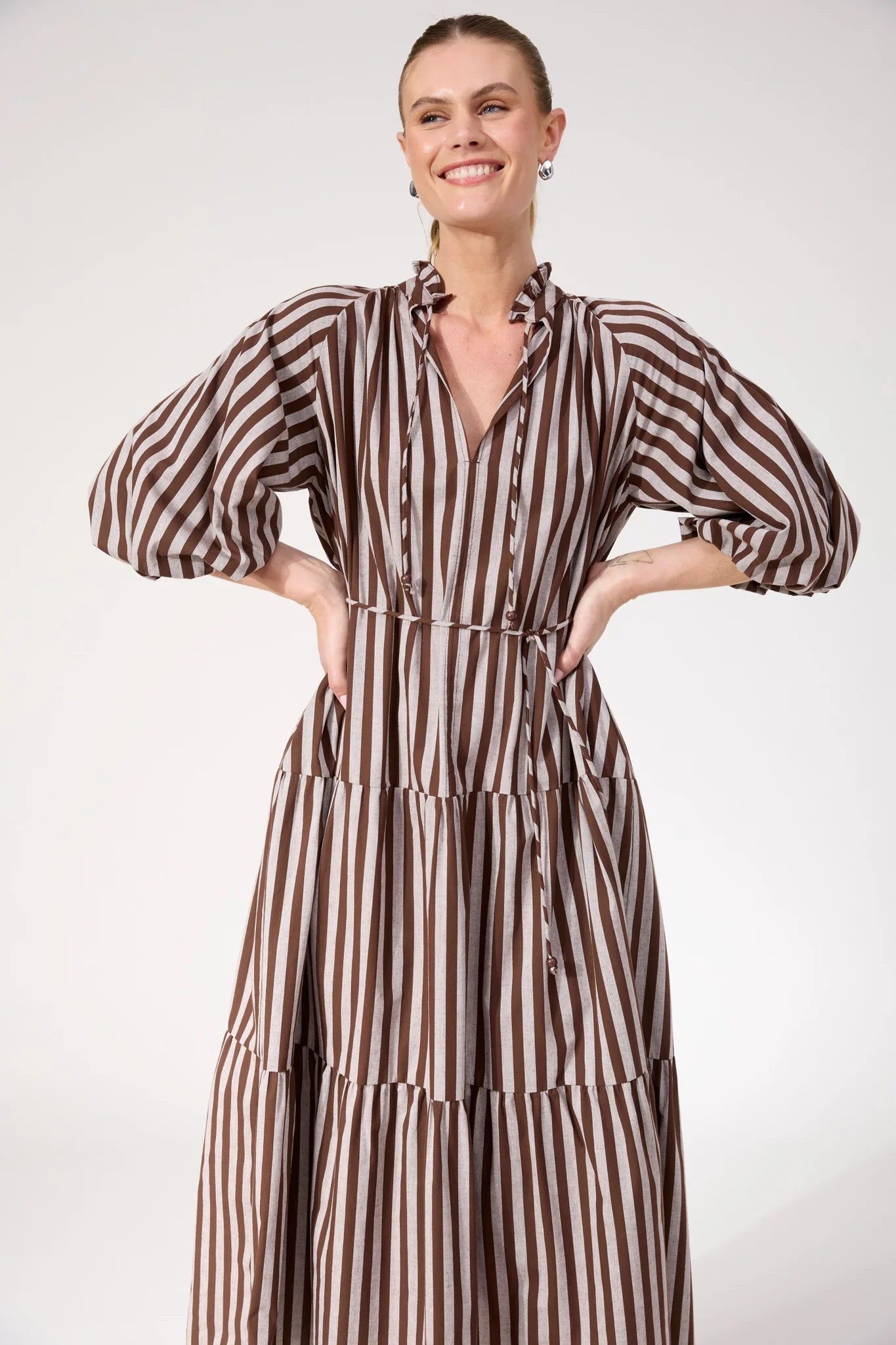 HAVEN - Monterosa Stripe Maxi Dress - Brown