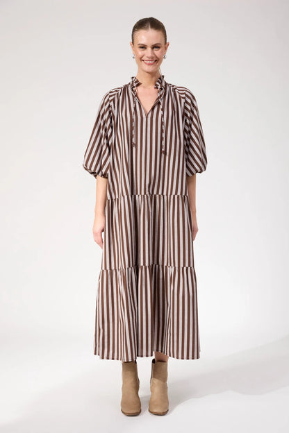 HAVEN - Monterosa Stripe Maxi Dress - Brown