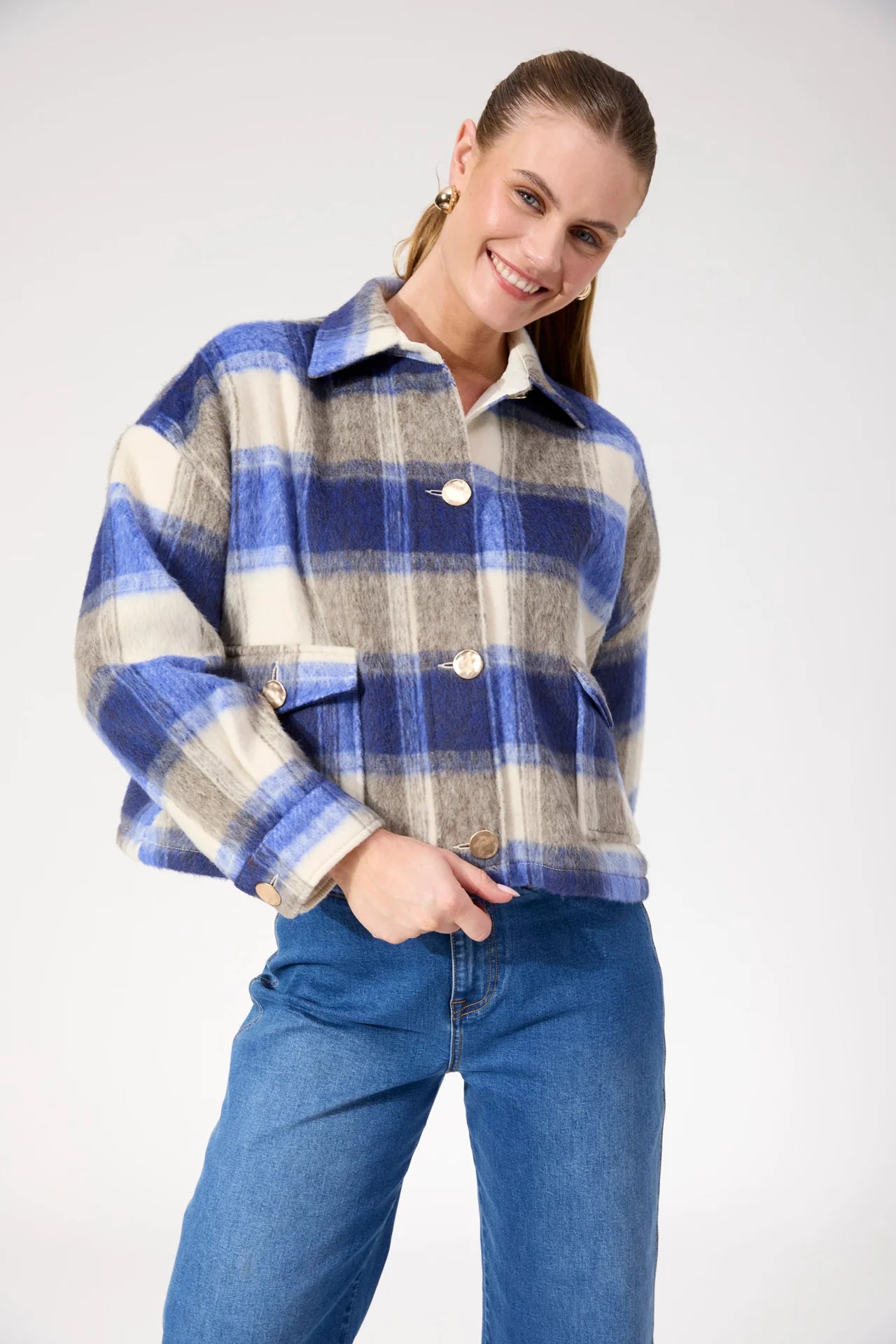 HAVEN - Fargo Cropped Jacket - Blue