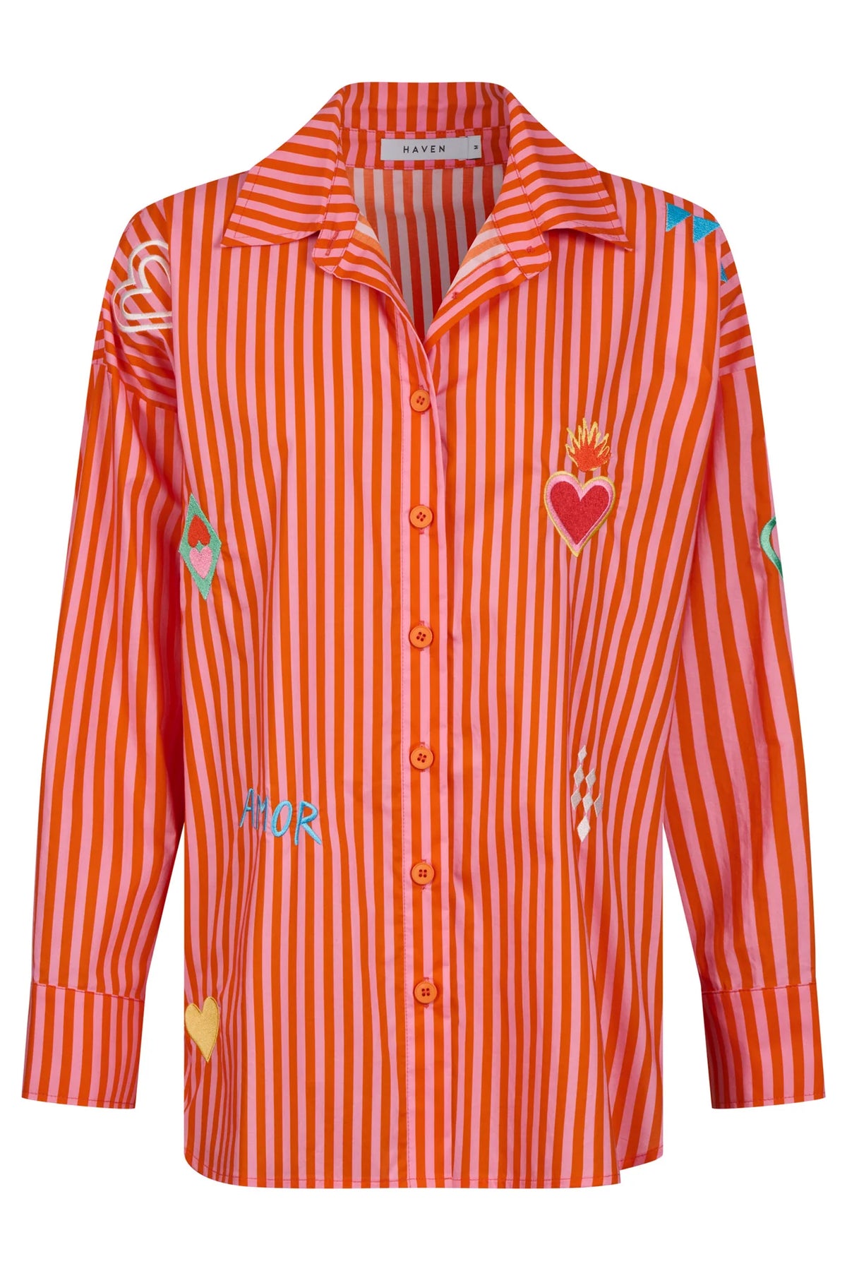 HAVEN - Mykonos Embroidered Stripe Shirt - Pink