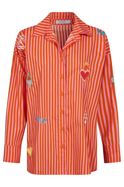 HAVEN - Mykonos Embroidered Stripe Shirt - Pink