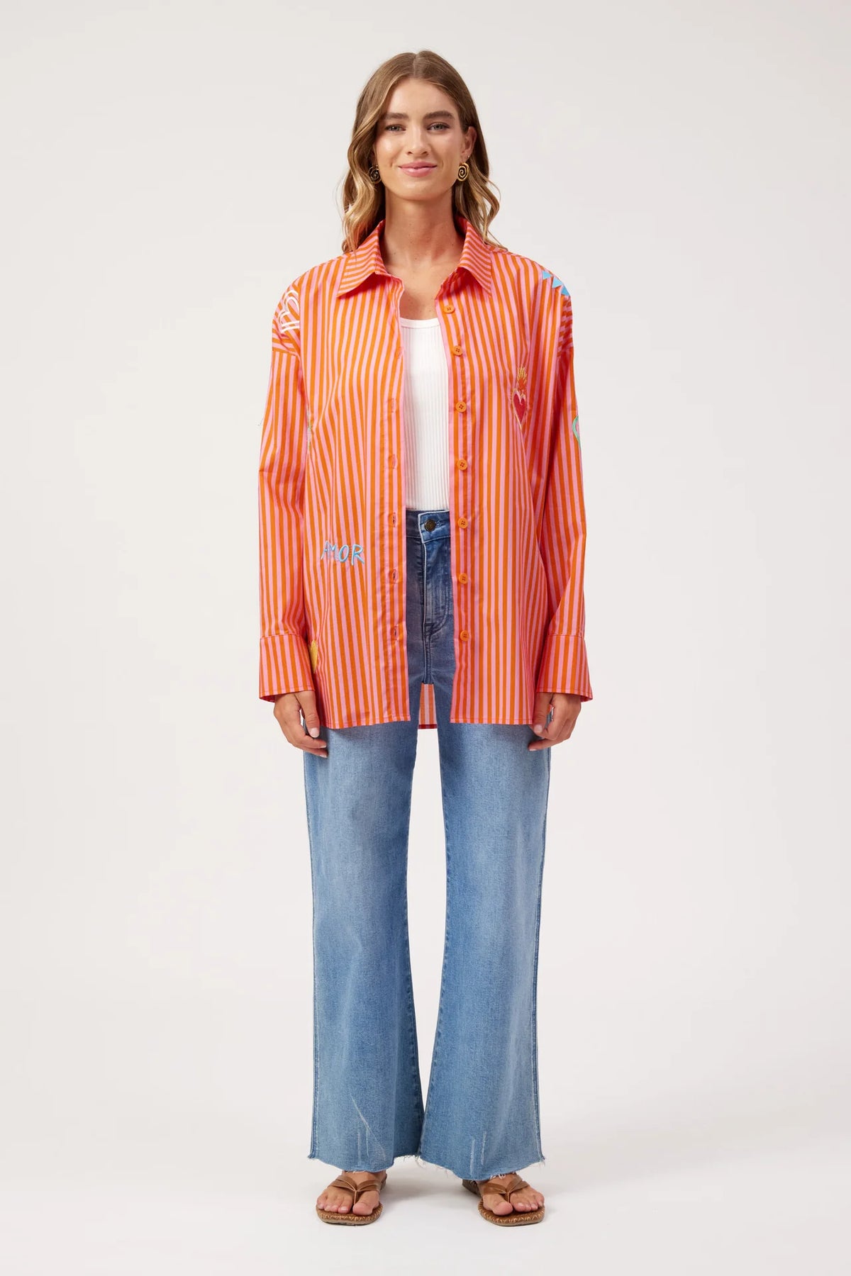 HAVEN - Mykonos Embroidered Stripe Shirt - Pink