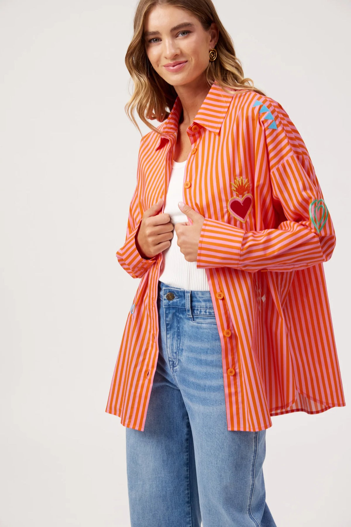 HAVEN - Mykonos Embroidered Stripe Shirt - Pink