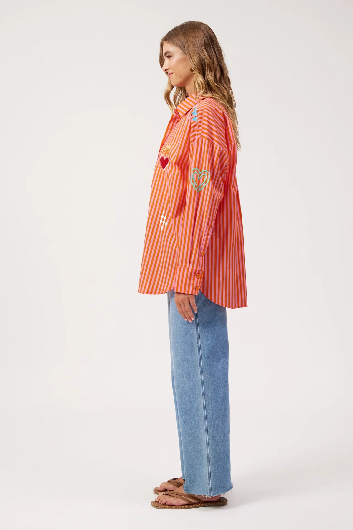 HAVEN - Mykonos Embroidered Stripe Shirt - Pink