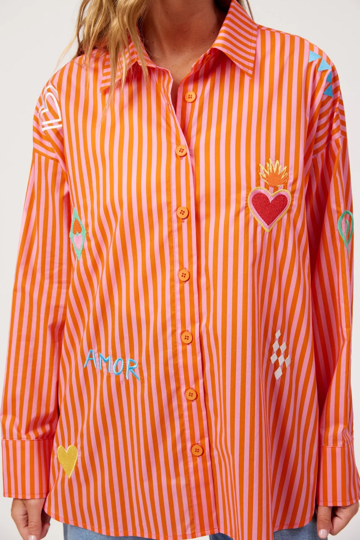 HAVEN - Mykonos Embroidered Stripe Shirt - Pink
