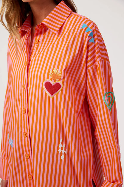 HAVEN - Mykonos Embroidered Stripe Shirt - Pink