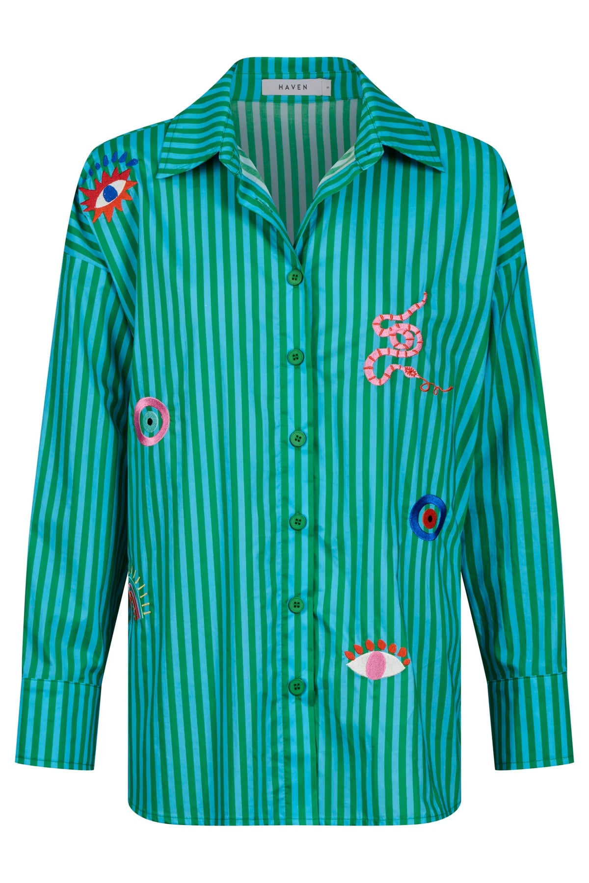 HAVEN - Mykonos Embroidered Stripe Shirt - Green