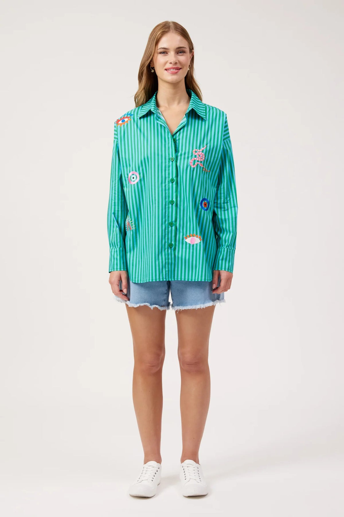 HAVEN - Mykonos Embroidered Stripe Shirt - Green