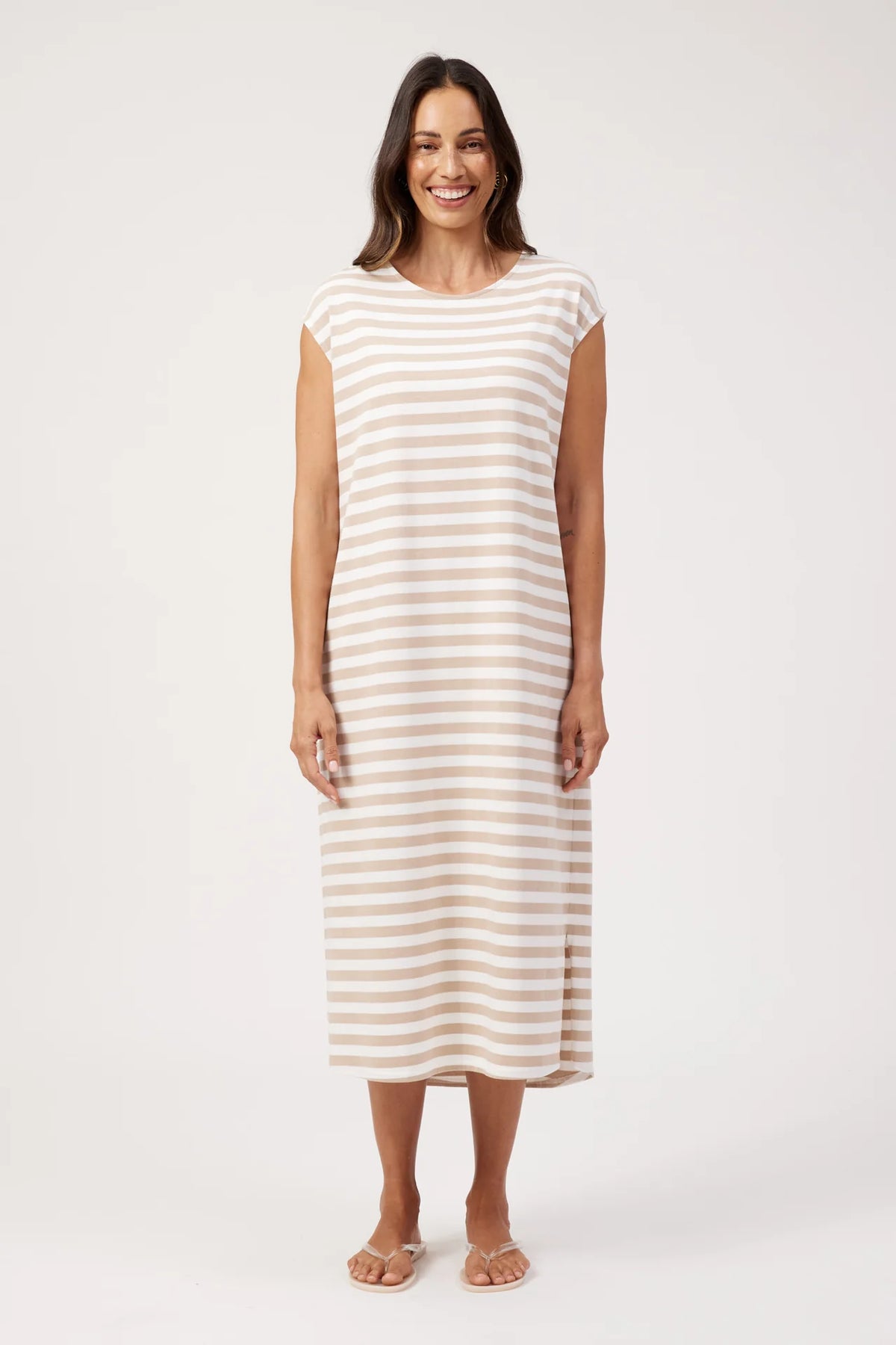 HAVEN - Kos Stripe Tshirt Dress - Sand