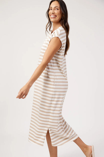 HAVEN - Kos Stripe Tshirt Dress - Sand