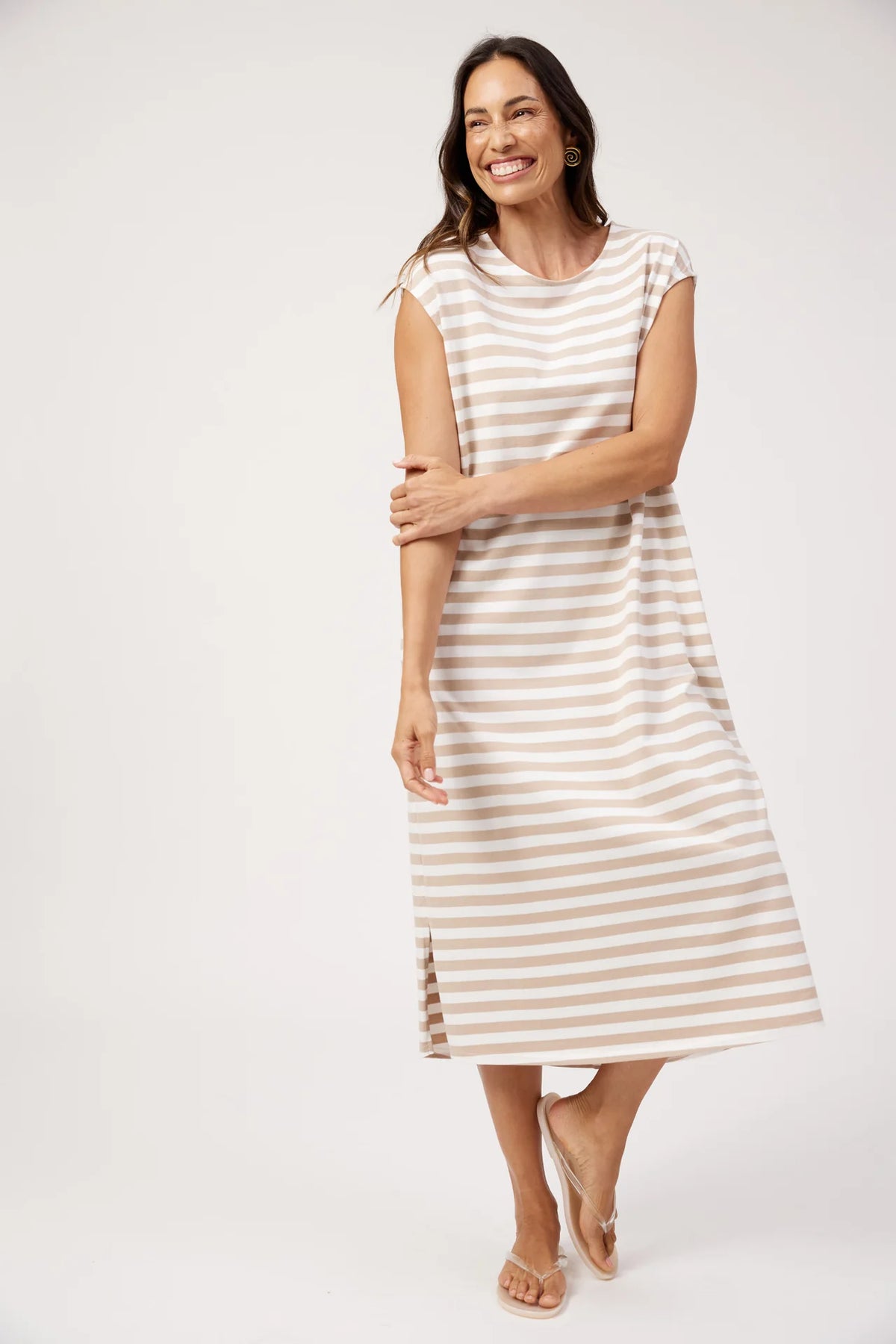 HAVEN - Kos Stripe Tshirt Dress - Sand