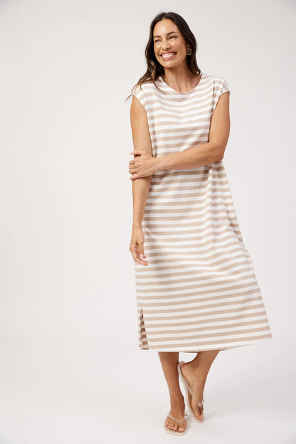 HAVEN - Kos Stripe Tshirt Dress - Sand