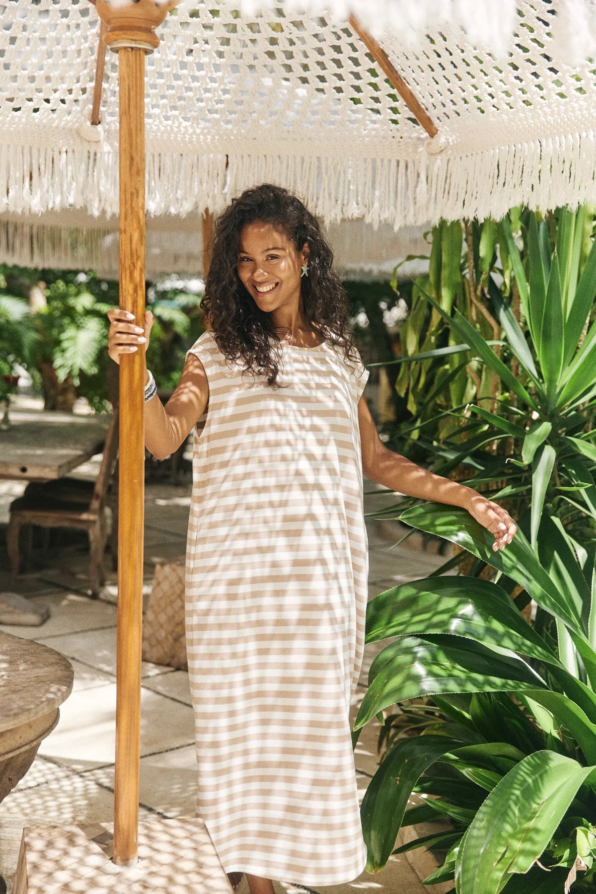 HAVEN - Kos Stripe Tshirt Dress - Sand