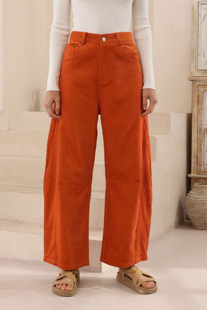 Josie Barrel Leg Corduroy's - Rust