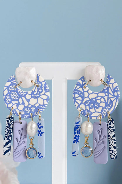 Clay Gossip - Statement Blue Earrings