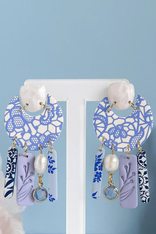 Clay Gossip - Statement Blue Earrings