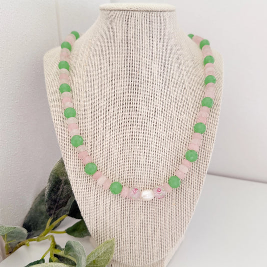 CLAY GOSSIP - Pastel Pink & Green Beaded Necklace